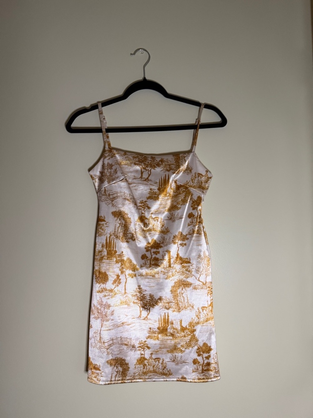 Urban Outfitters White and Gold Toile Satin Slip Mini Dress